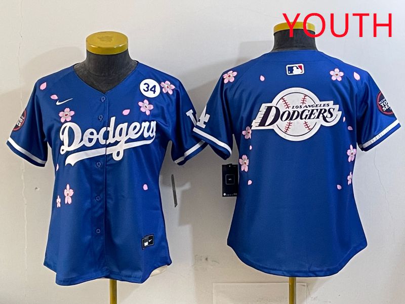 Youth Los Angeles Dodgers Blank Blue Sakura Edition 2025 Nike MLB Jersey style 28->youth mlb jersey->Youth Jersey